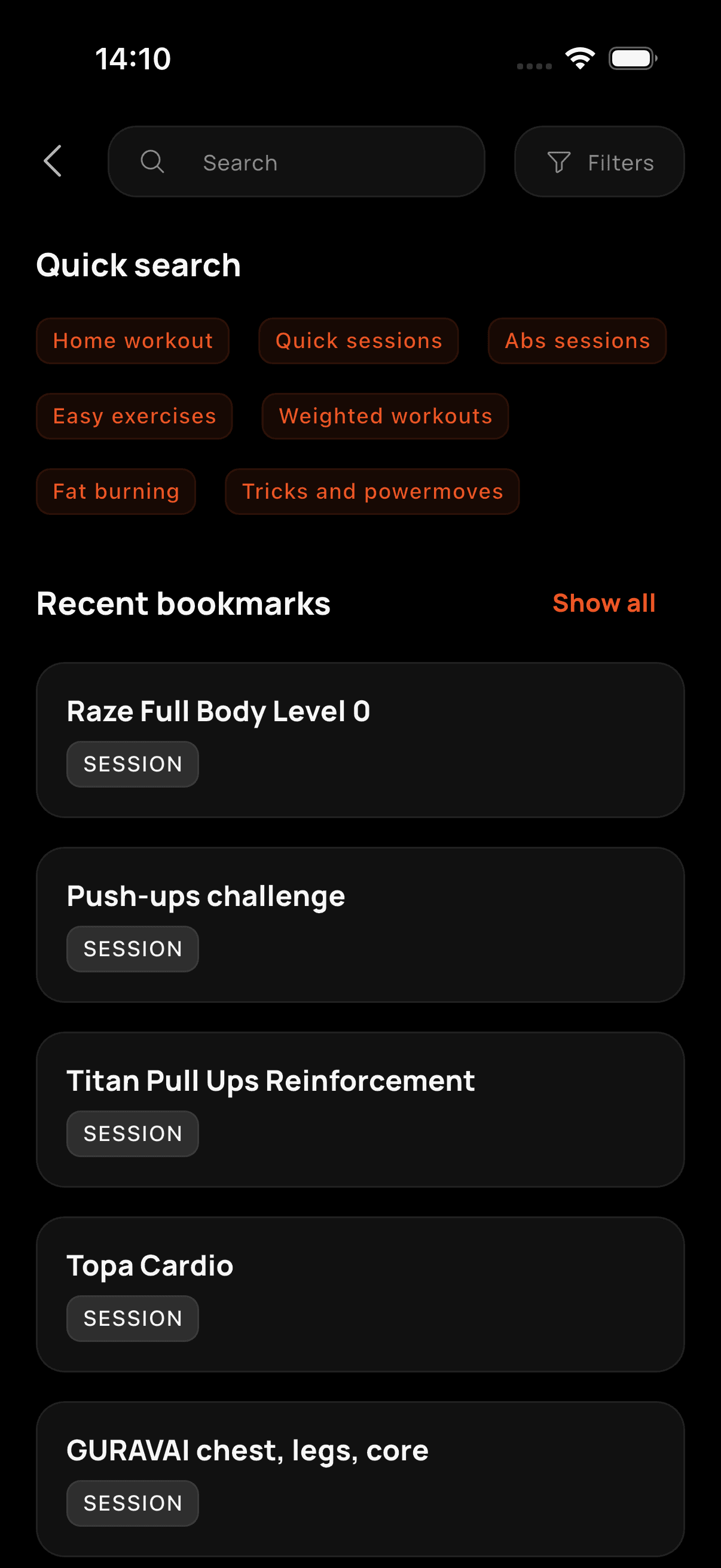 Workout search