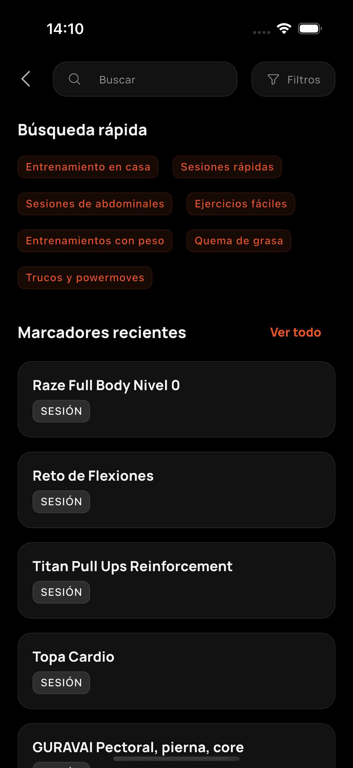 Búsqueda de entrenos