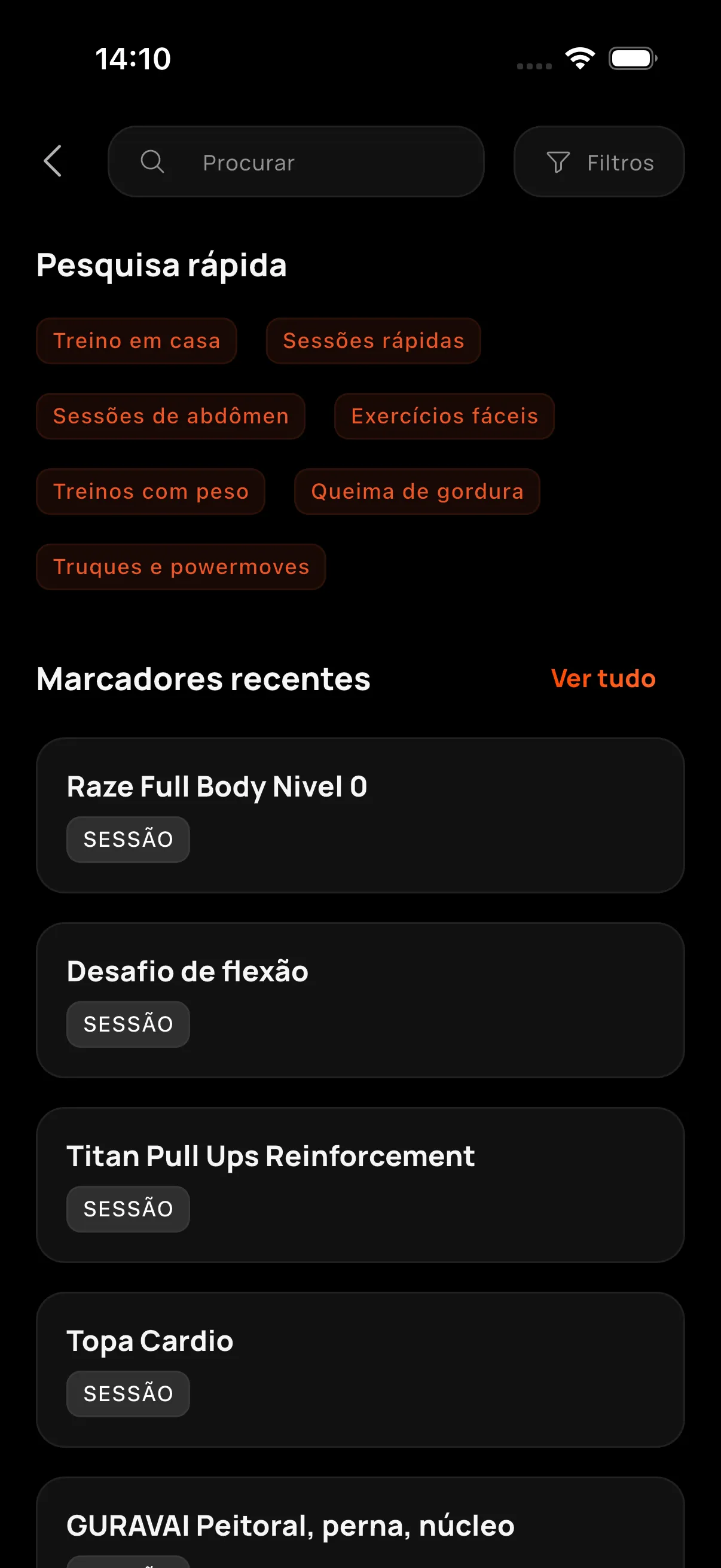 Busca de treinos