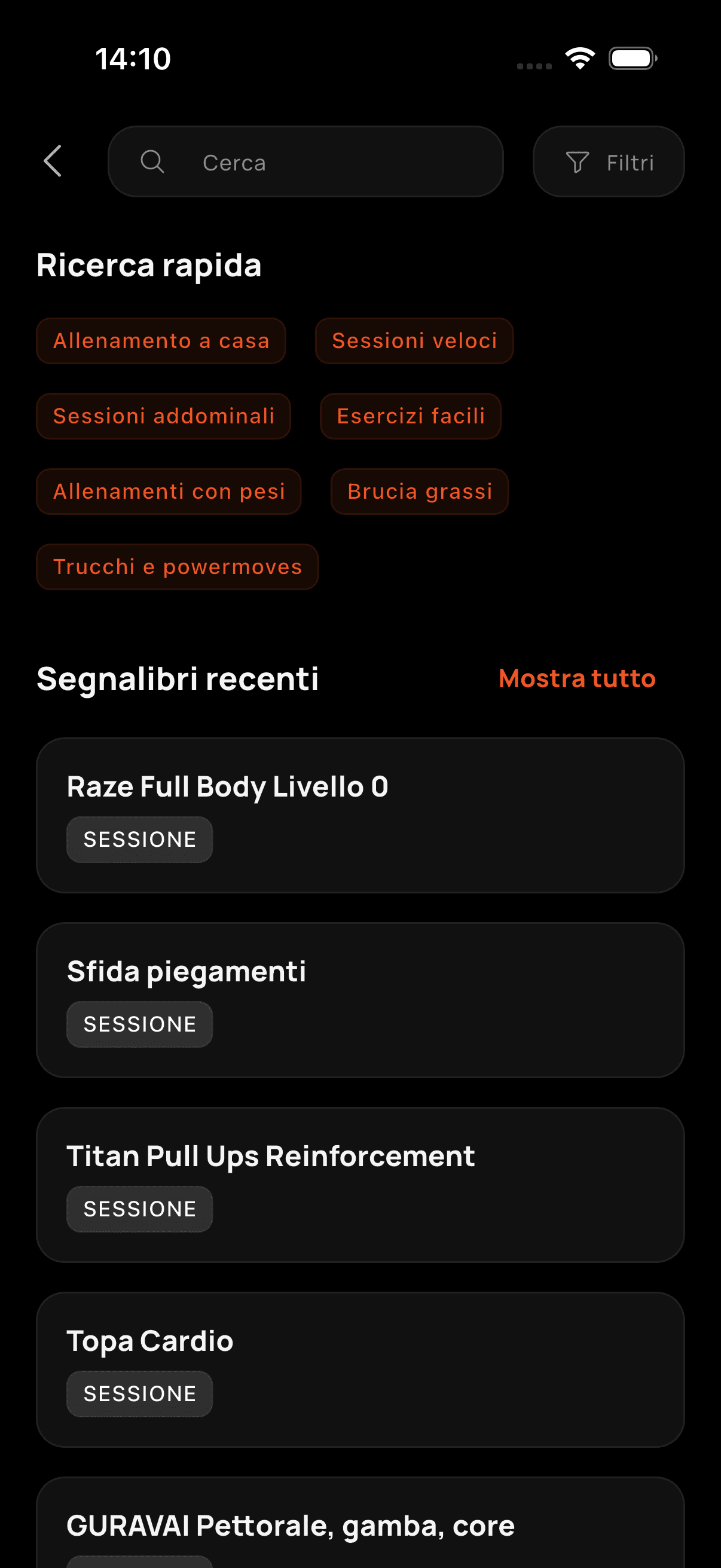 Ricerca allenamenti