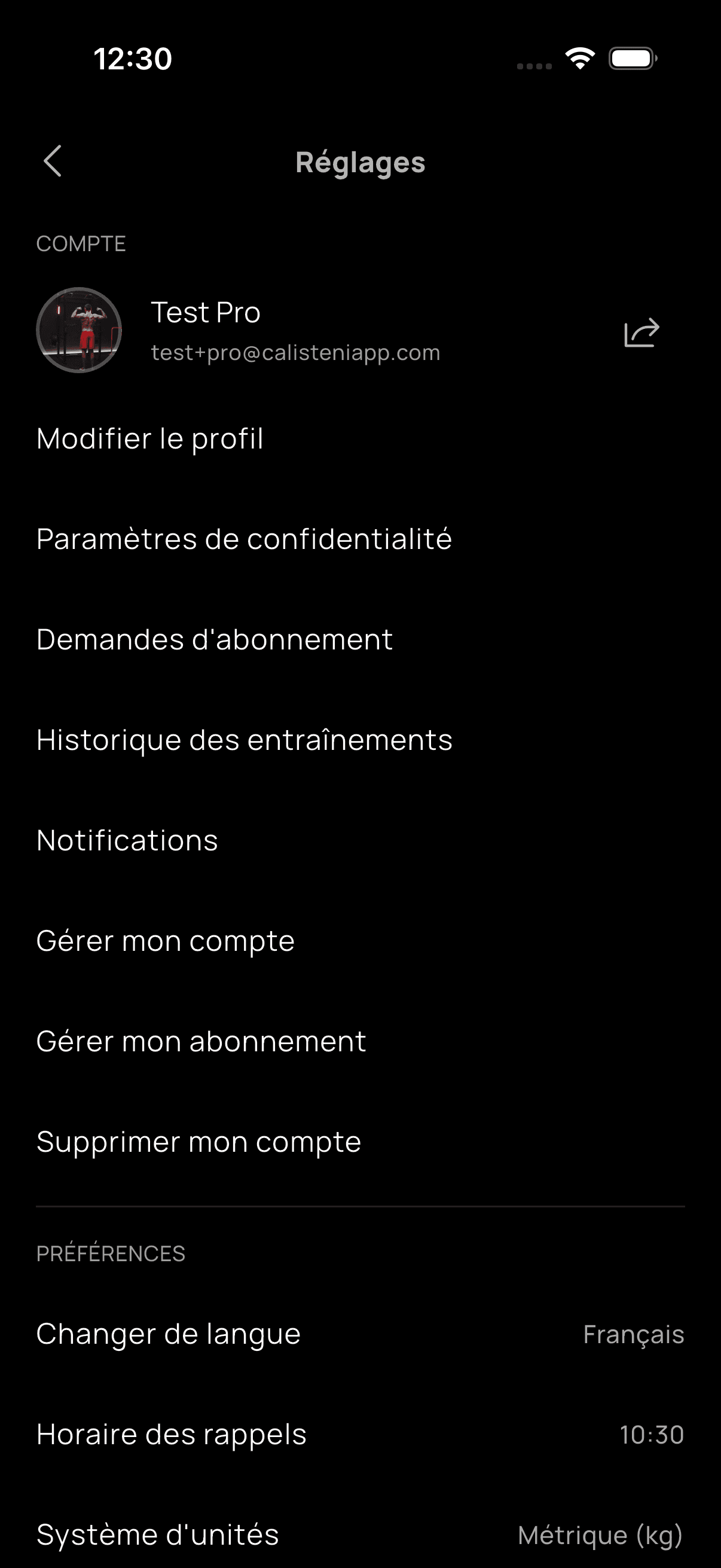 Réglages