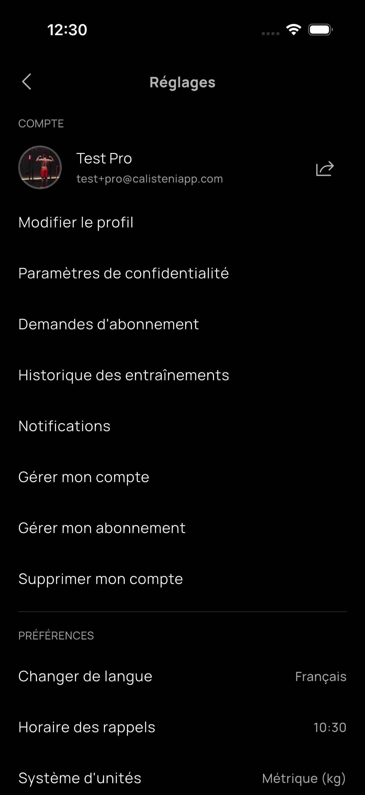 Réglages